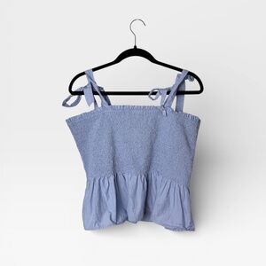 J Crew, Smocked‎ Blouse, Shoulder Tie, XL, Sky Blue  (C)